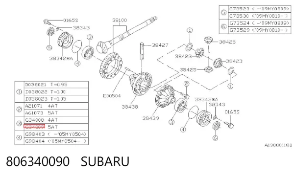 Rolamento de diferencial do eixo traseiro 806340090 Subaru