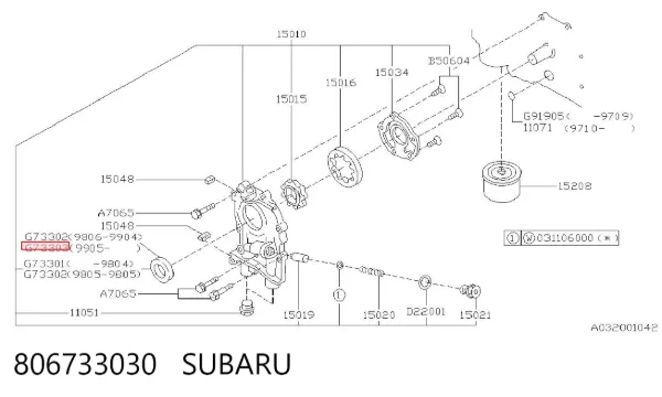 Vedação dianteira de cambota de motor 806733030 Subaru