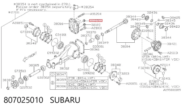  807025010 Subaru