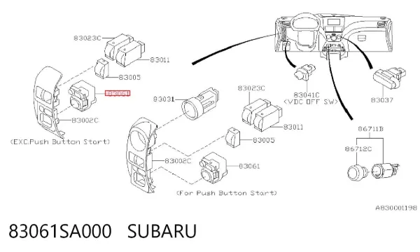 Unidade de controlo dos espelhos de retrovisão, no painel de instrumentos 83061SA000 Subaru