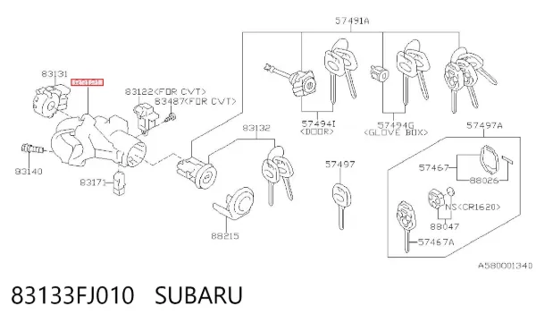 Fecho de ignição 83133FJ010 Subaru