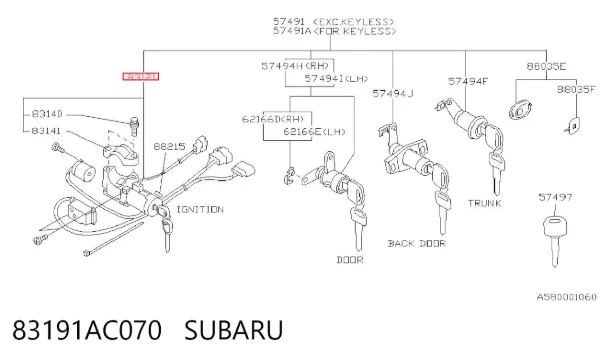 Fecho de ignição 83191AC070 Subaru