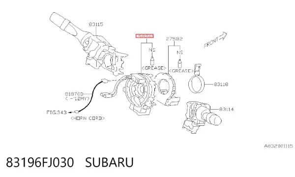 Anel AIRBAG de contato, cabo plano do volante 83196FJ030 Subaru