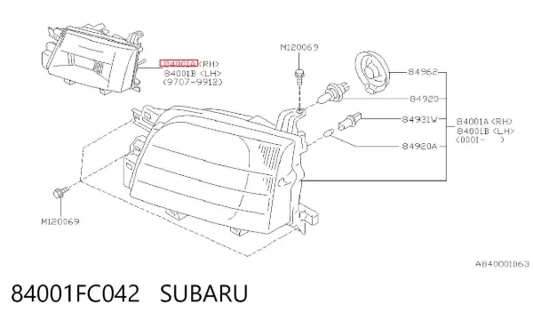 Luz direita 84001FC042 Subaru