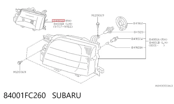 Luz direita 84001FC260 Subaru