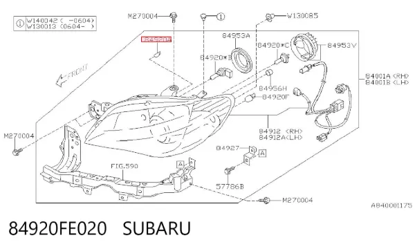 Lâmpada de xénon 84920FE020 Subaru