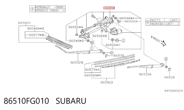 Motor de limpador pára-brisas do pára-brisas 86510FG010 Subaru