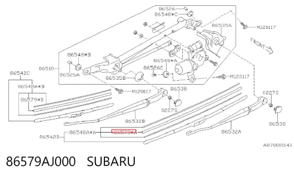Elástico da escova de limpador pára-brisas de condutor 86579AJ000 Subaru