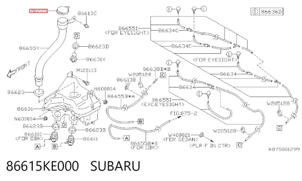 Tampa de tanque de fluido para lavador 86615KE000 Subaru
