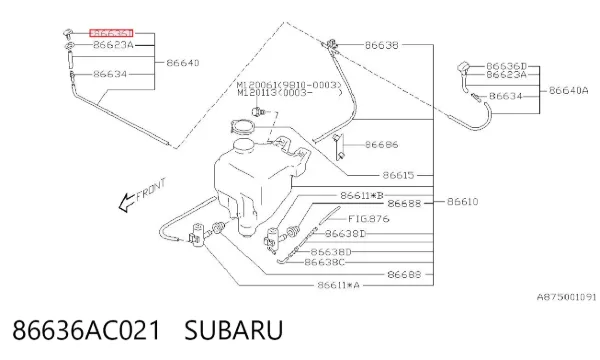 Injetor de fluido para lavador de pára-brisas 86636AC021 Subaru