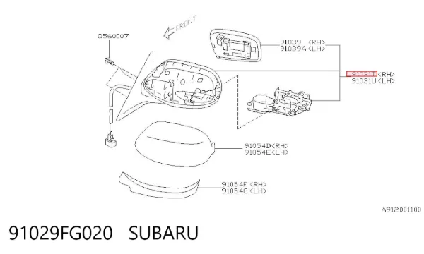 Caixa do espelho de retrovisão esquerdo 91029FG020 Subaru