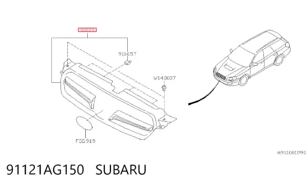 Grelha do radiador 91121AG150 Subaru