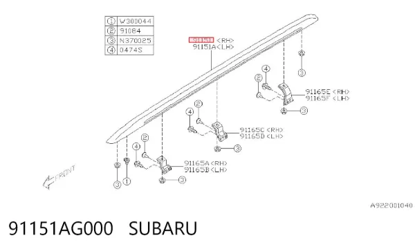 Porta-bagagem do teto direito 91151AG000 Subaru