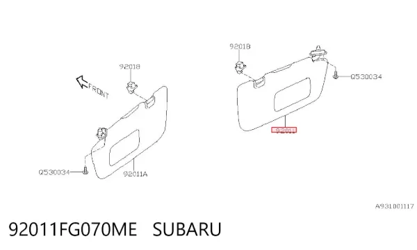 Pala contra o sol 92011FG070ME Subaru