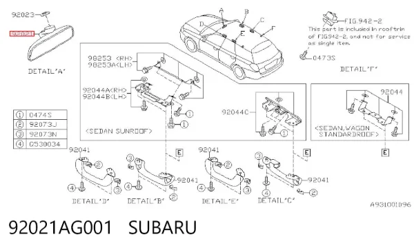 Espelho de salão interno 92021AG001 Subaru