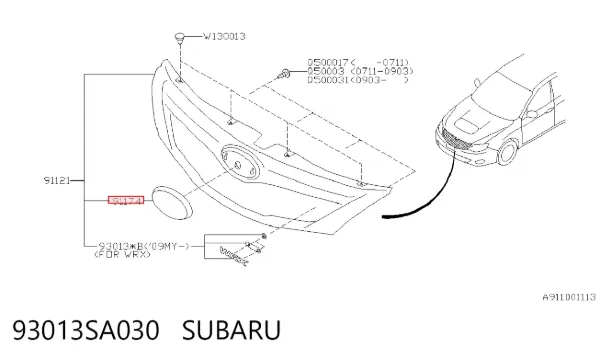 Emblema de grelha do radiador 93013SA030 Subaru