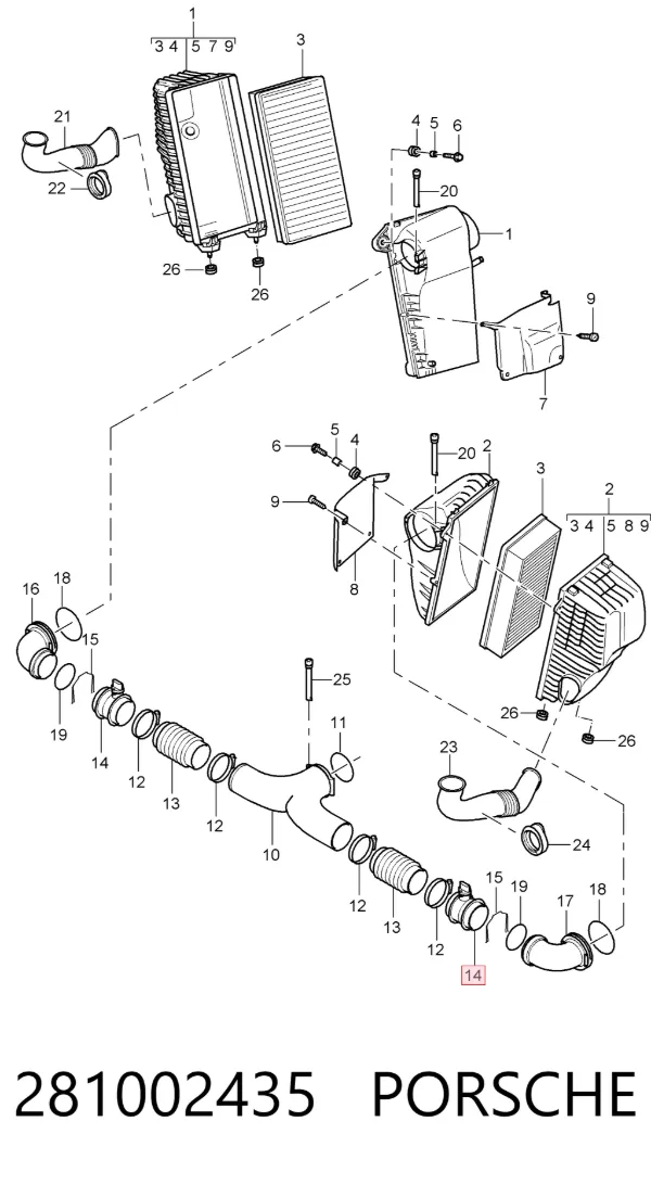 Sensor de fluxo (consumo) de ar, medidor de consumo M.A.F. - (Mass Airflow) 281002435 Porsche