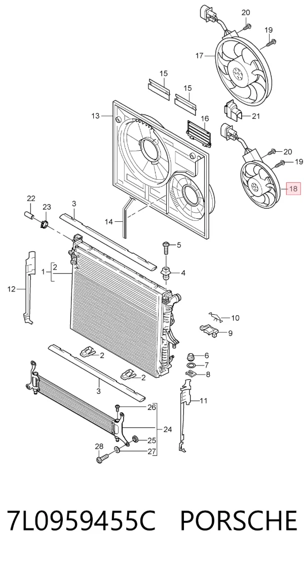Ventilador elétrico de esfriamento montado (motor + roda de aletas) esquerdo 7L0959455C Porsche