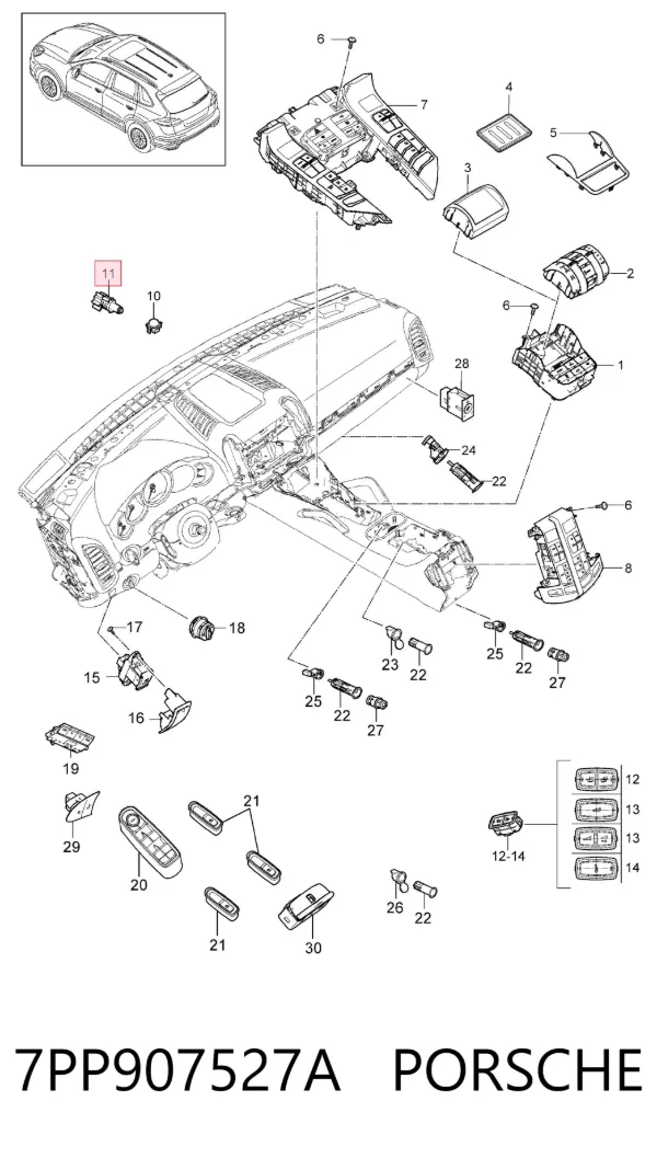 Sensor de temperatura de ar no salão 7PP907527A Porsche