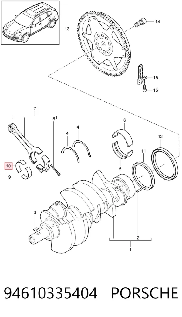 Folhas inseridas de cambota de biela, kit, padrão (STD) 94610335404 Porsche