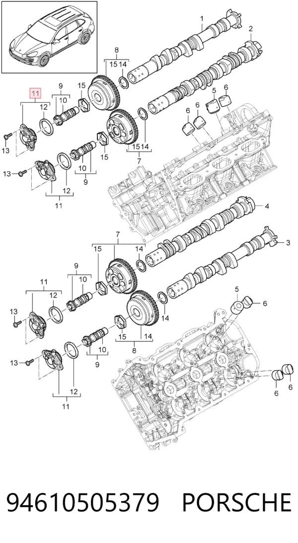 Válvula eletromagnética de posição (de fases) da árvore distribuidora 94610505379 Porsche