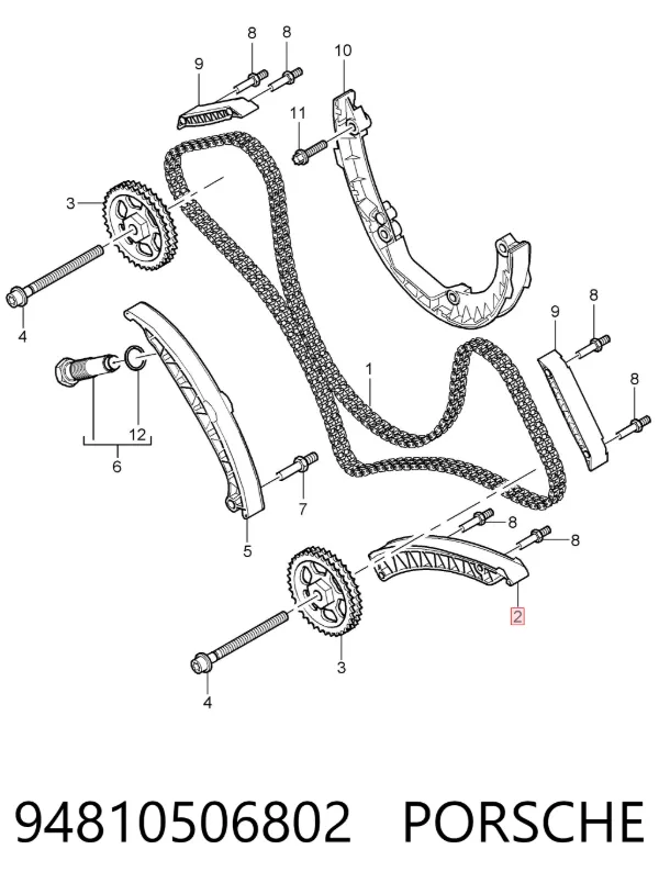 Amortecedor de cadeia do mecanismo de distribuição de gás, direito Porsche Cayenne 955