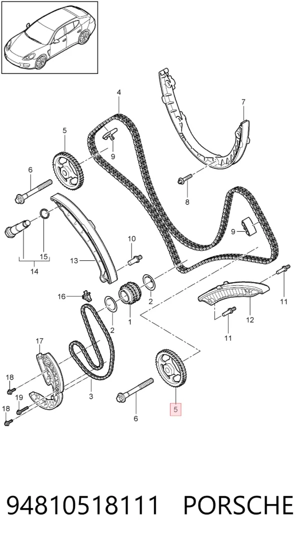Engrenagem de cadeia da roda dentada da árvore distribuidora de motor Porsche Cayenne 955