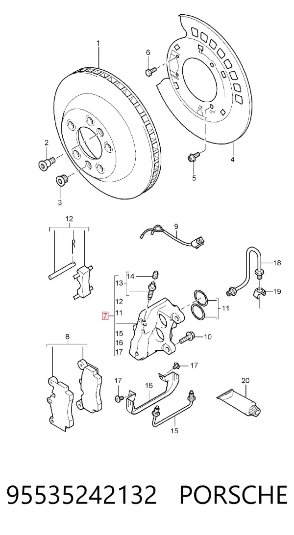 Suporte do freio traseiro esquerdo 95535242132 Porsche