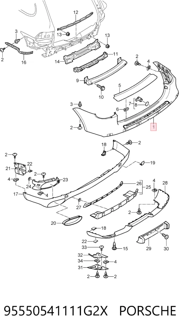 Pára-choque traseiro 95550541111G2X Porsche