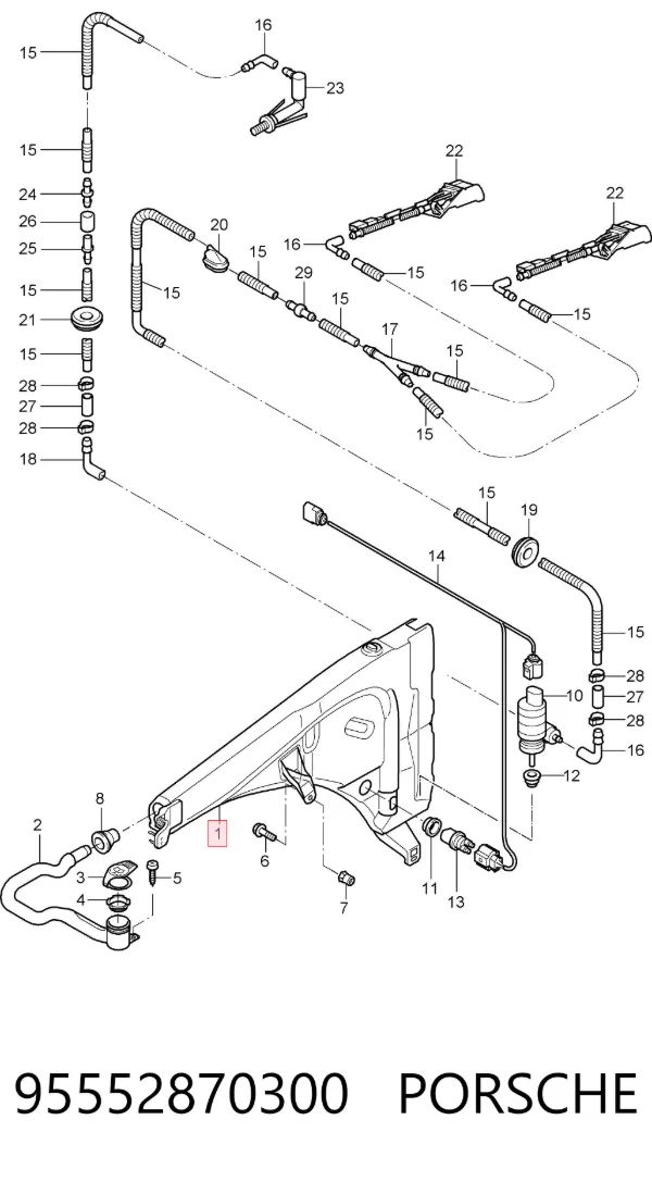 Tanque de fluido para lavador de vidro Porsche Cayenne 955