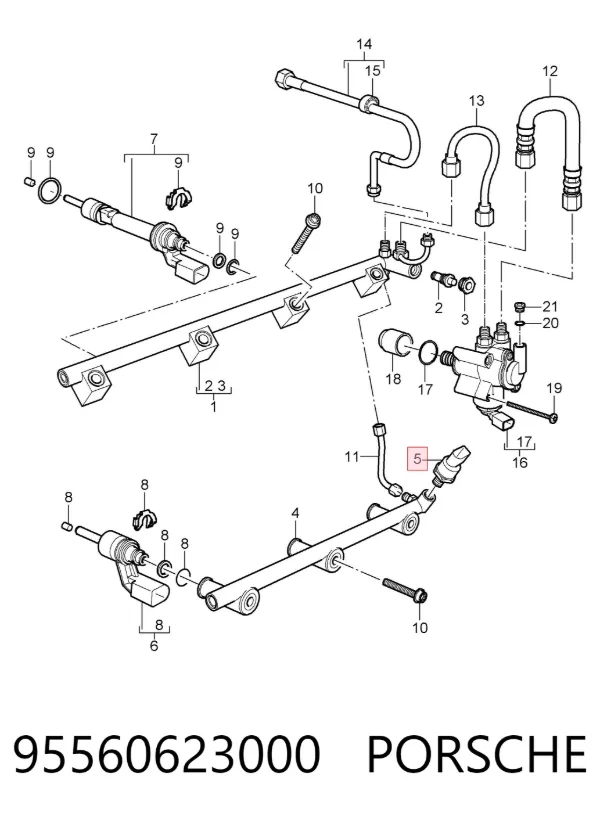 Sensor de pressão de combustível 95560623000 Porsche