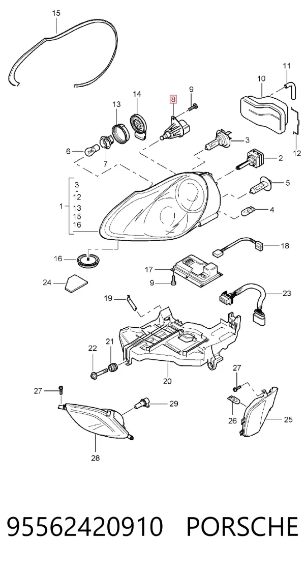 Corretor da luz Porsche Cayenne 955