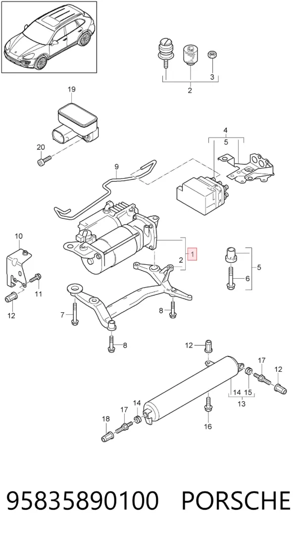 Compressor de bombeio pneumático (de amortecedores) 95835890100 Porsche