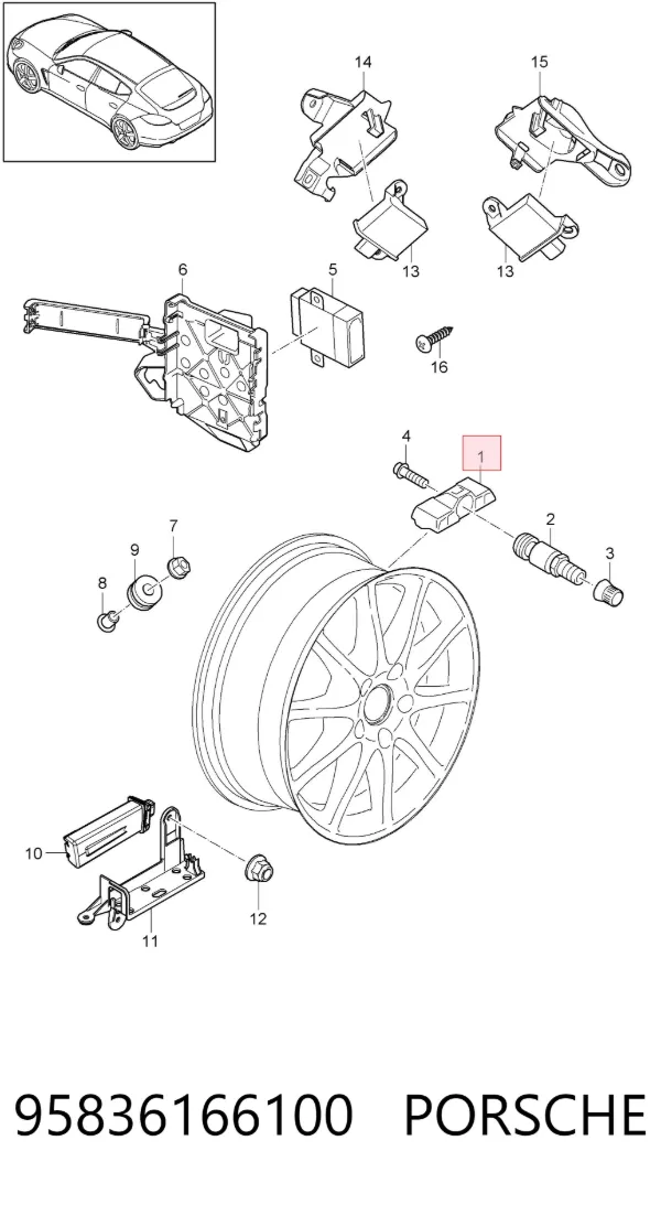 Sensor de pressão de ar nos pneus 95836166100 Porsche
