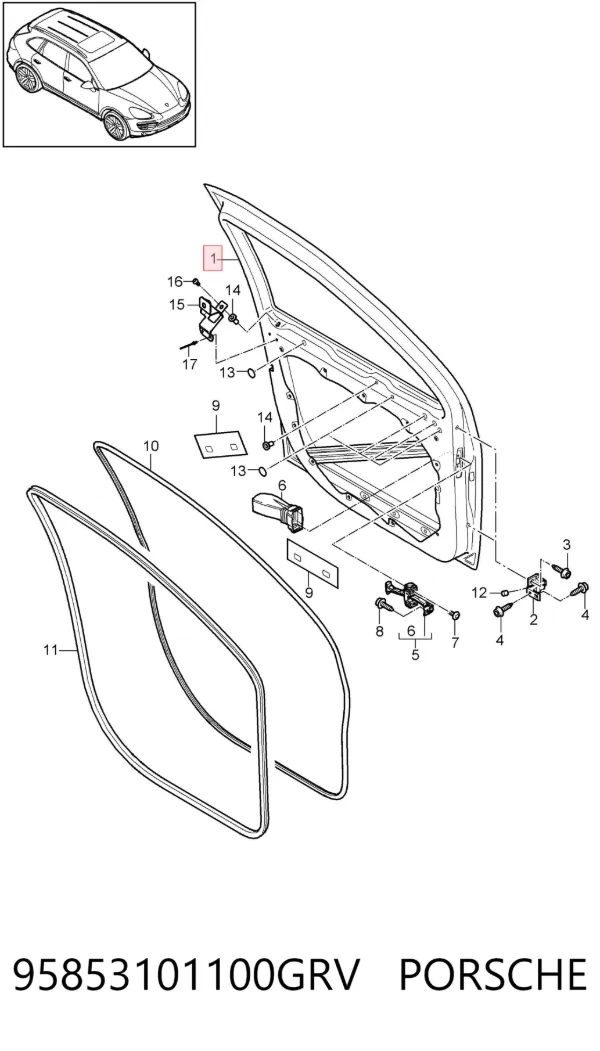 Porta dianteira esquerda 95853101100GRV Porsche