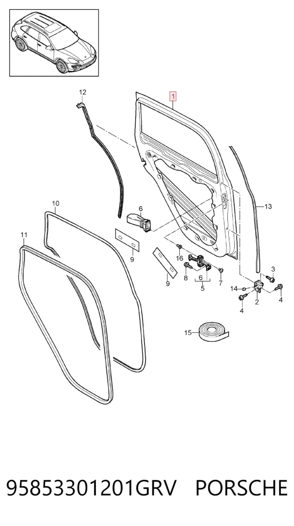 Porta traseira direita 95853301201GRV Porsche