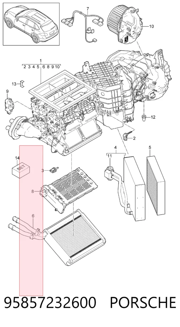 Radiador de forno (de aquecedor) 95857232600 Porsche