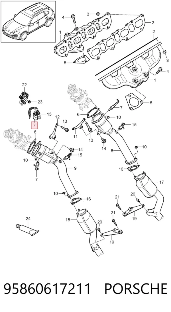 Sonda lambda, sensor de oxigênio até o catalisador 95860617211 Porsche