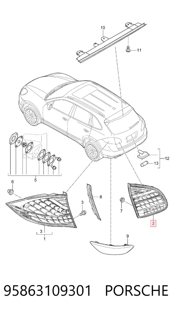 Lanterna traseira esquerda interna 95863109301 Porsche
