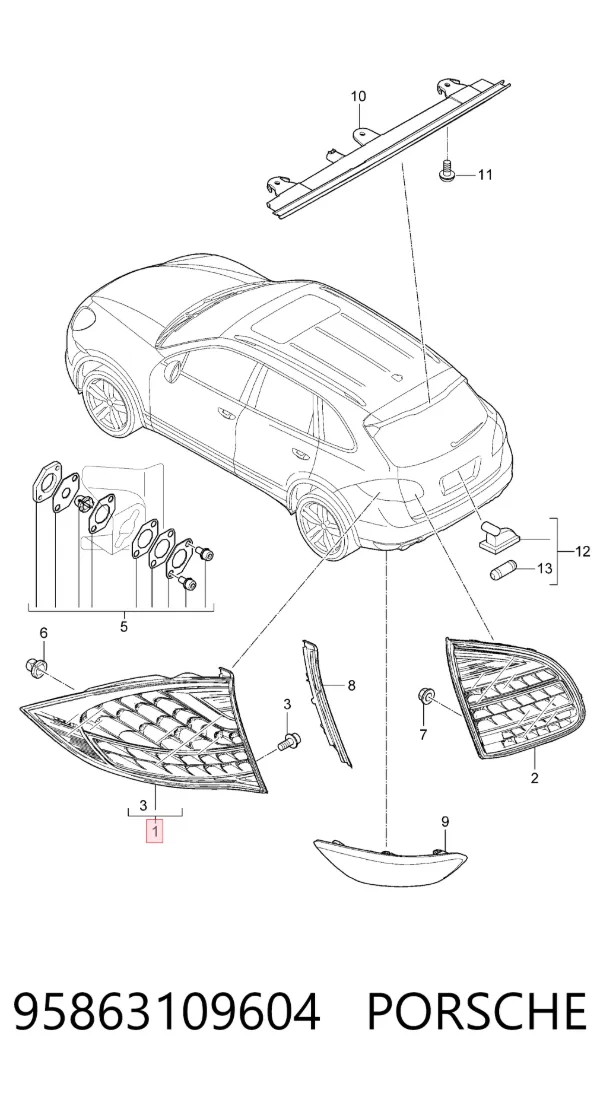 Lanterna traseira direita externa 95863109604 Porsche