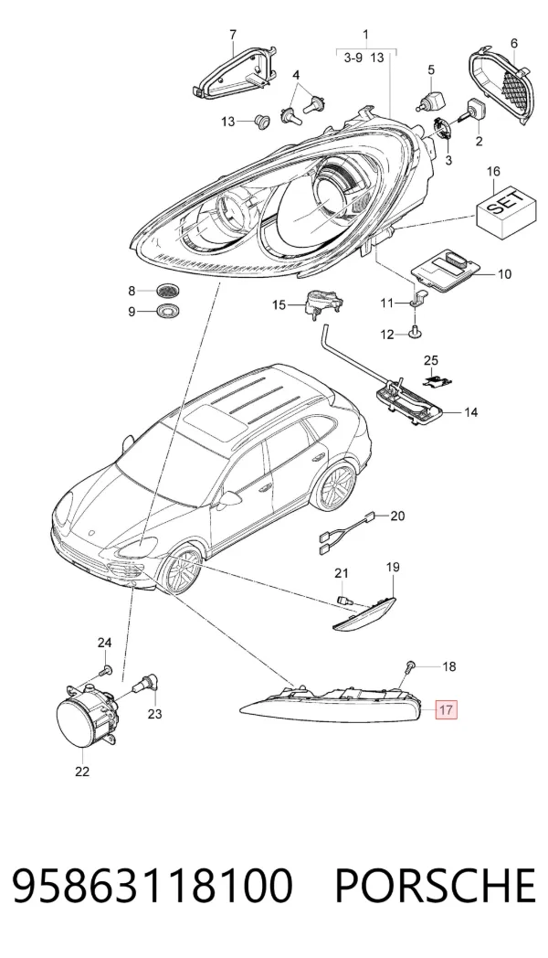 Luzes máximas esquerdas 95863118100 Porsche