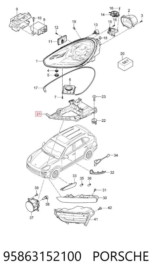 Consola (adaptador) de fixação da luz dianteira esquerda 95863152100 Porsche