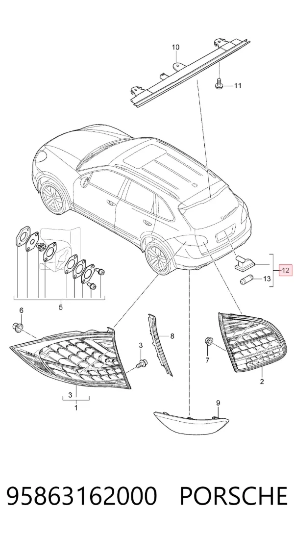 Lanterna da luz de fundo de matrícula traseira 95863162000 Porsche