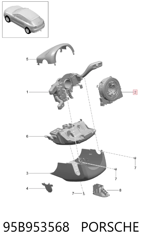 Anel AIRBAG de contato, cabo plano do volante 95B953568 Porsche