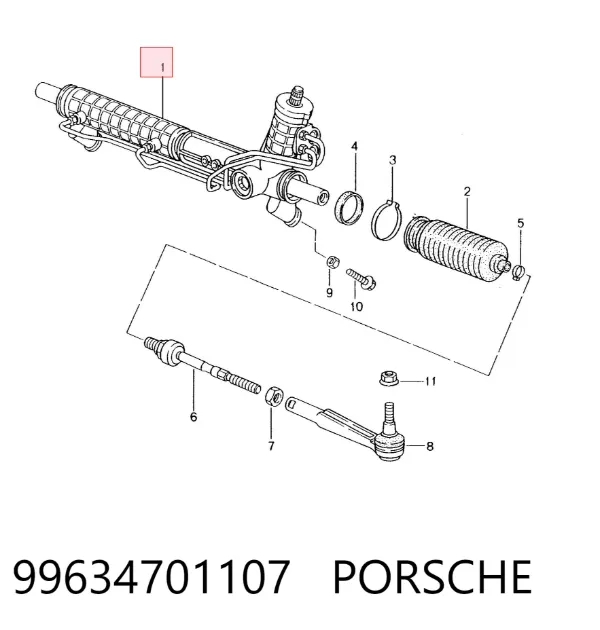 Cremalheira da direção 99634701107 Porsche