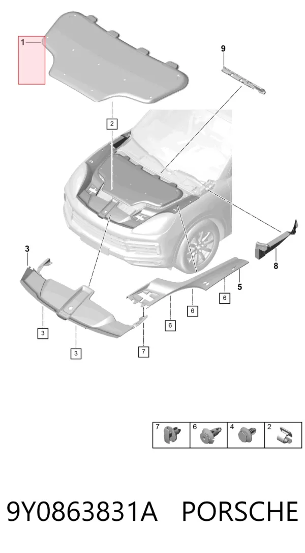 Isolamento de ruído da capota Porsche Cayenne 9YA