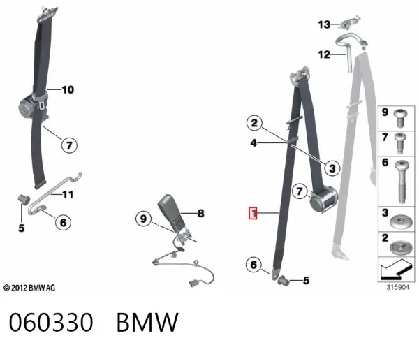 Correia de segurança dianteira direita 060330 BMW