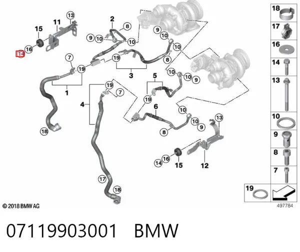 Parafuso de fixação de braço oscilante dianteiro, inferior 07119903001 BMW