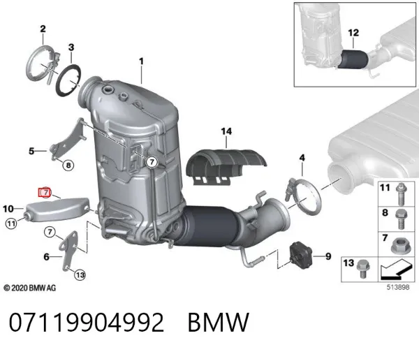 Parafuso de fixação de braço oscilante dianteiro, inferior 07119904992 BMW