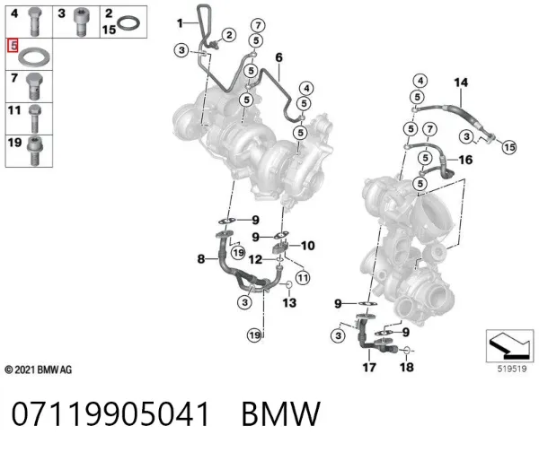 Vedante de mangueira de fornecimento de óleo de turbina 07119905041 BMW